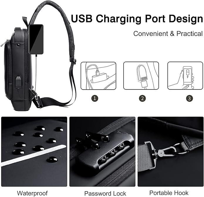 Sling Bag for Men & Women with USB charging