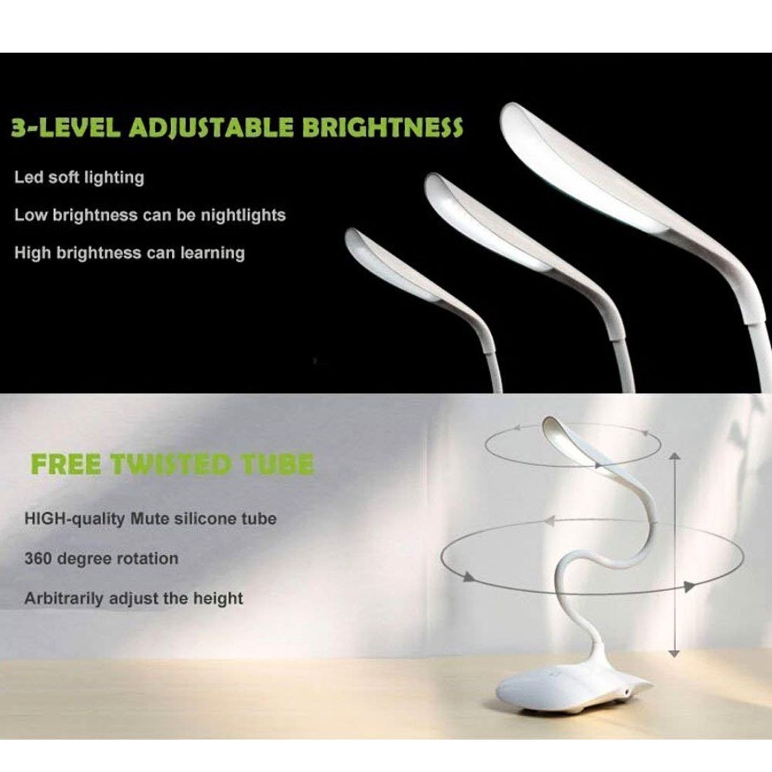 USB Rechargeable LED Touch Control Desk Lamp | Modern Night Lamp